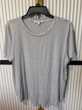 Green Envelope Black & White Striped Crew Neck Tee